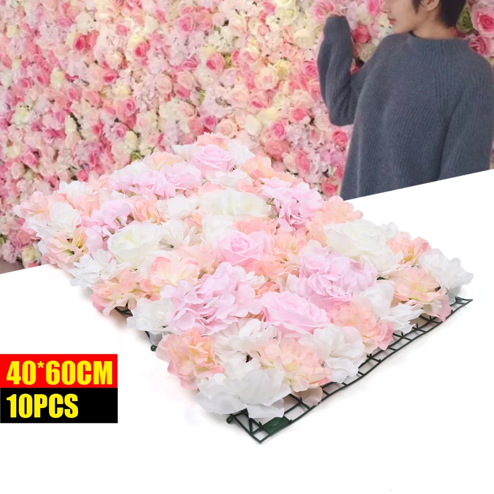 Artificial Flower Wall Panels, 10 Pack of 15.74x23.62" Flower Wall Mat Silk Rose Flower Panels for Backdrop Wedding Wall Decor