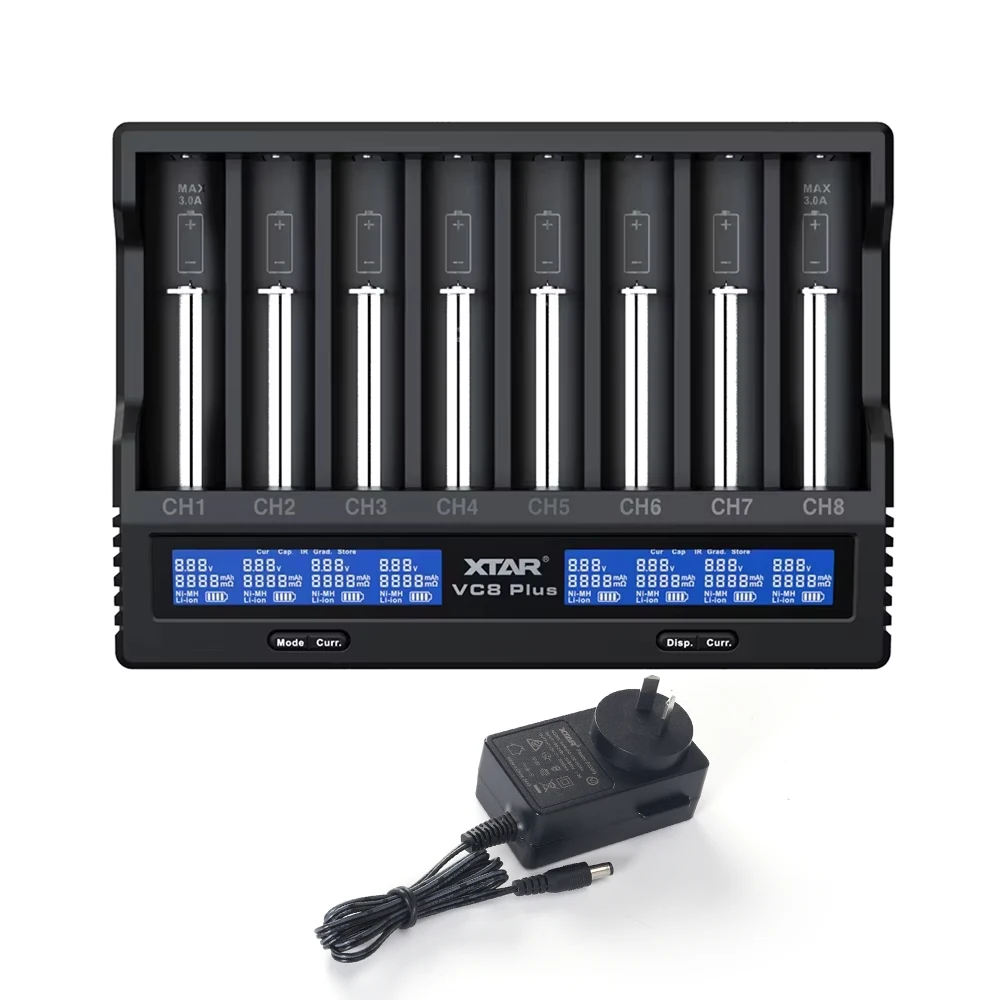 XTAR VC8 Plus 18650 Battery Charger 12V DC Input 3A Fast Charging Intelligent Charger LCD Display 21700 Battery Charger