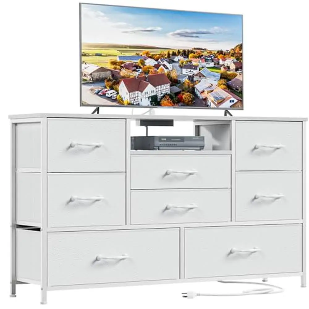 White 8 Drawer Dresser Storage TV Stand Power Outlet Bedroom Organizer Living Room Wardrobe Cabinet 55