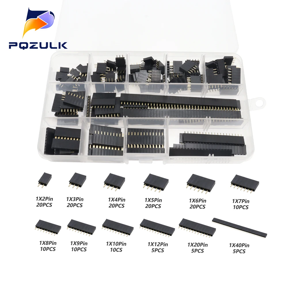 155PCS 2.54mm Single Row Pin Socket Female Header Connector Box 4/6/8/10/12/16/20/40pin PCB Board Combination Kit for Arduino