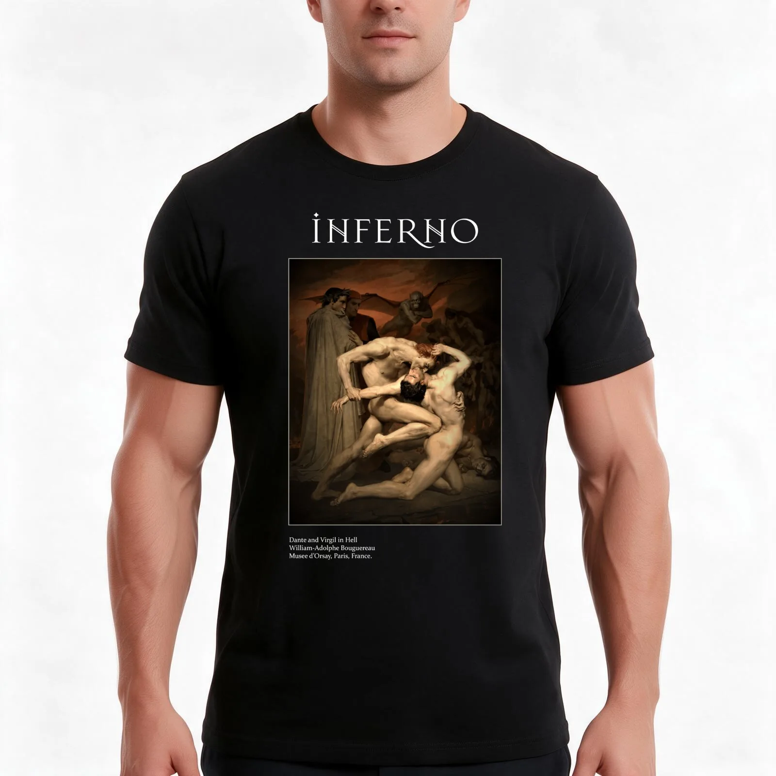Inferno (Dante and Virgil in Hell Adolphe William Bouguereau) T-Shirt Summer Casual Cotton Tee Oversized Streetwear Tops
