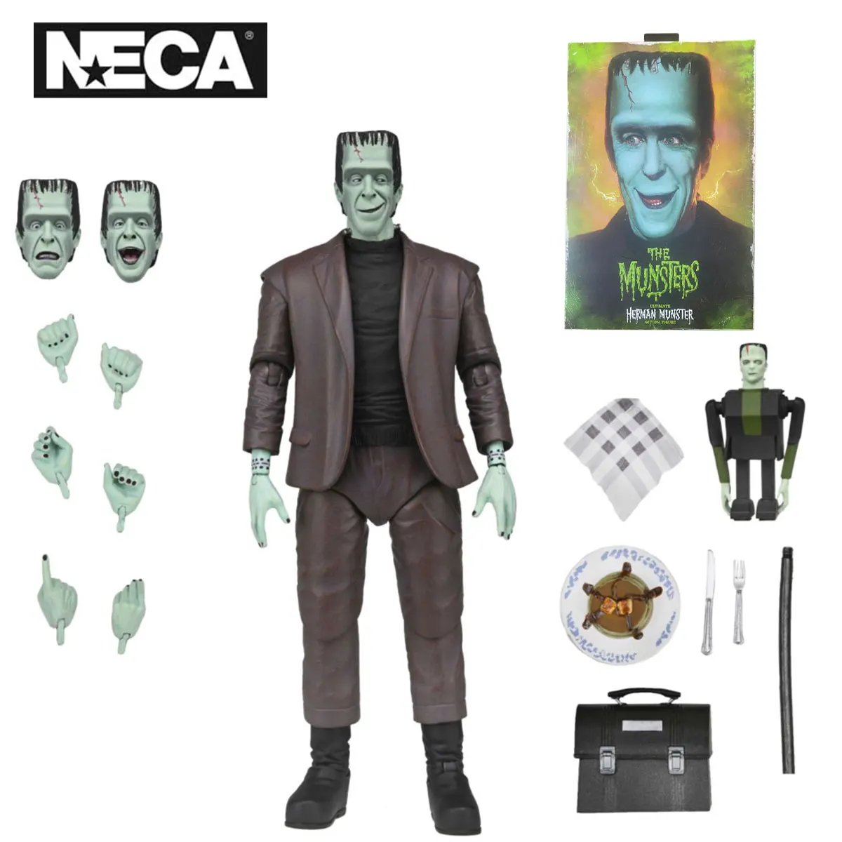 Neca 56090 brinquedos rob zumbi's the munsters figura de ação final herman munster 18 cm coleção presente modelo original boneca figura