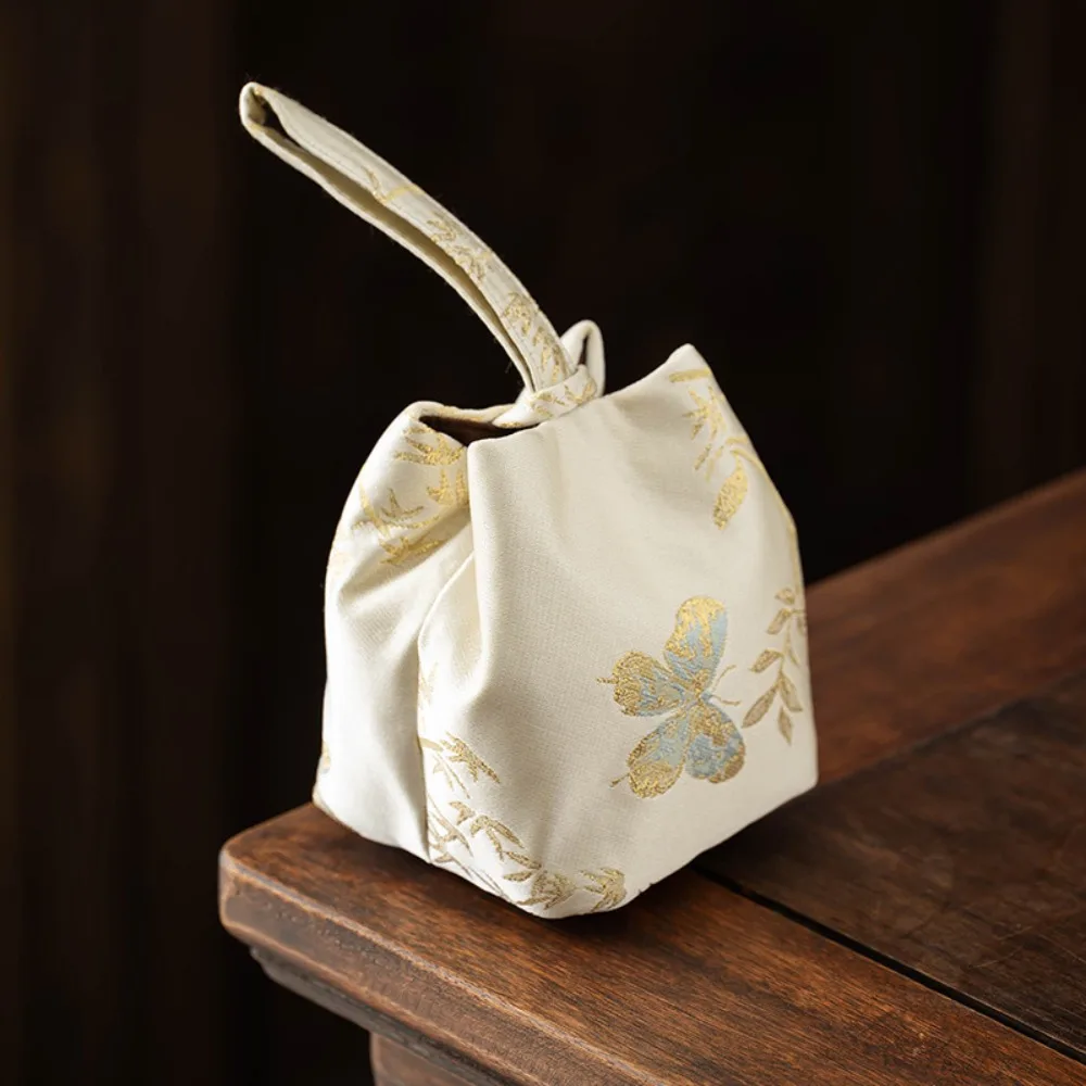 

Chinese Style Teacup Drawstring Cloth Pouch Breakage-proof Print Small Item Pouch Multifunctional Portable Embroidered Handbag
