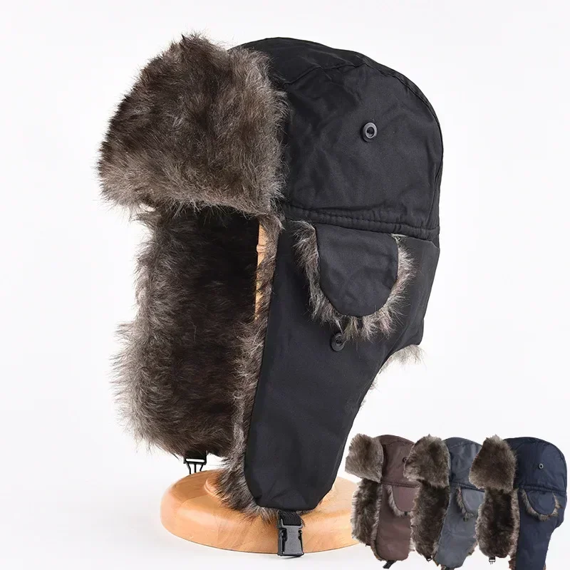 Unisex Warm Mens Women Trapper Cap Aviator Trooper Earflap Winter Flaps Ski Hat New Bomber Hats Russian Ski Hat Faux Fur Hats