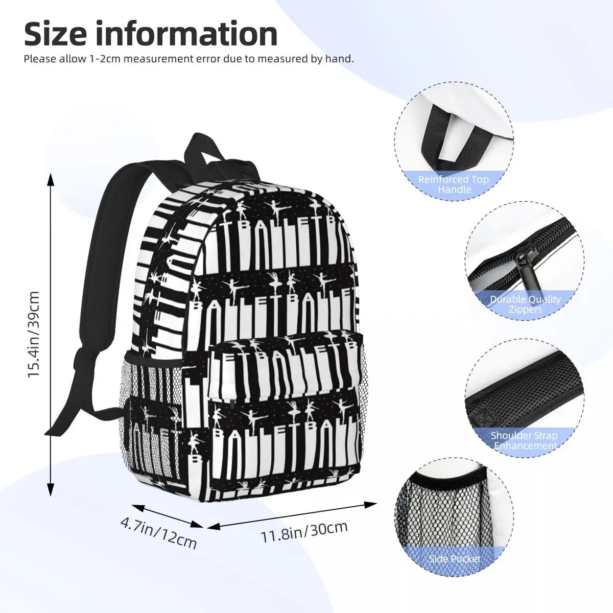 Ballet Dance Makes Me Free Ballerina Dancer Backpack Daypack Boys Girls BookBag Shoulder Bags for Men Women Children School Bag