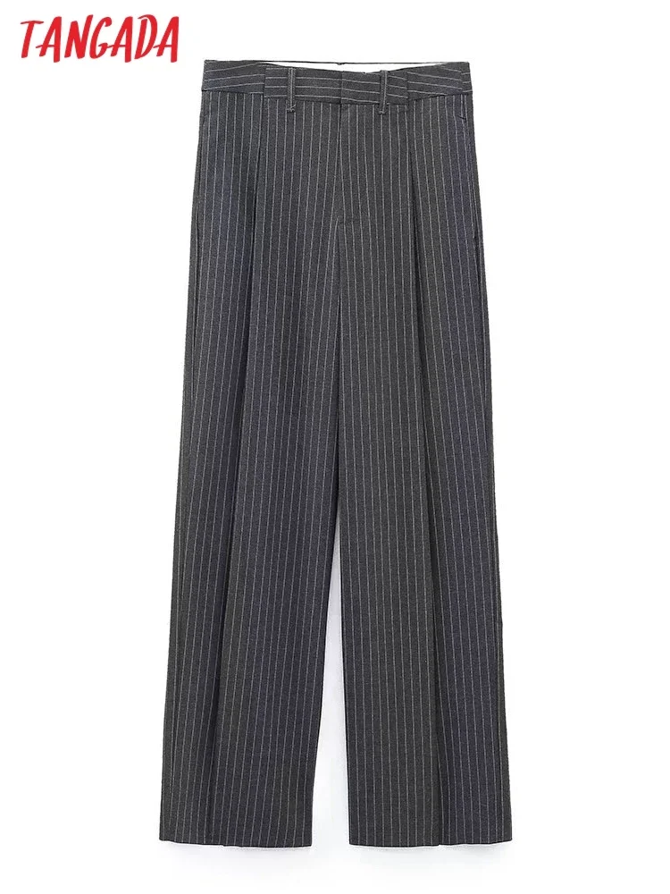 Tangada New Women Chic Zipper Striped Long Suit Pants Trousers Office Lady Elegant Pants 6P109