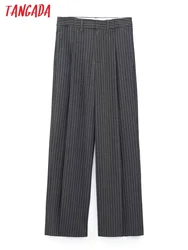 Tangada New Women Chic Zipper Striped Long Suit Pants Trousers Office Lady Elegant Pants 6P109