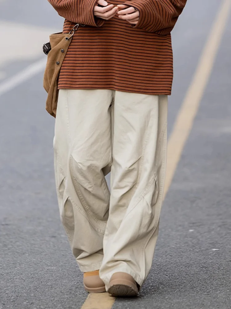 

Мужские брюки в японском ретро-стиле для весны и осени: свободные, широкие, рабочие, с плиссировкой и декоративными вставками, модные повседневные брюки