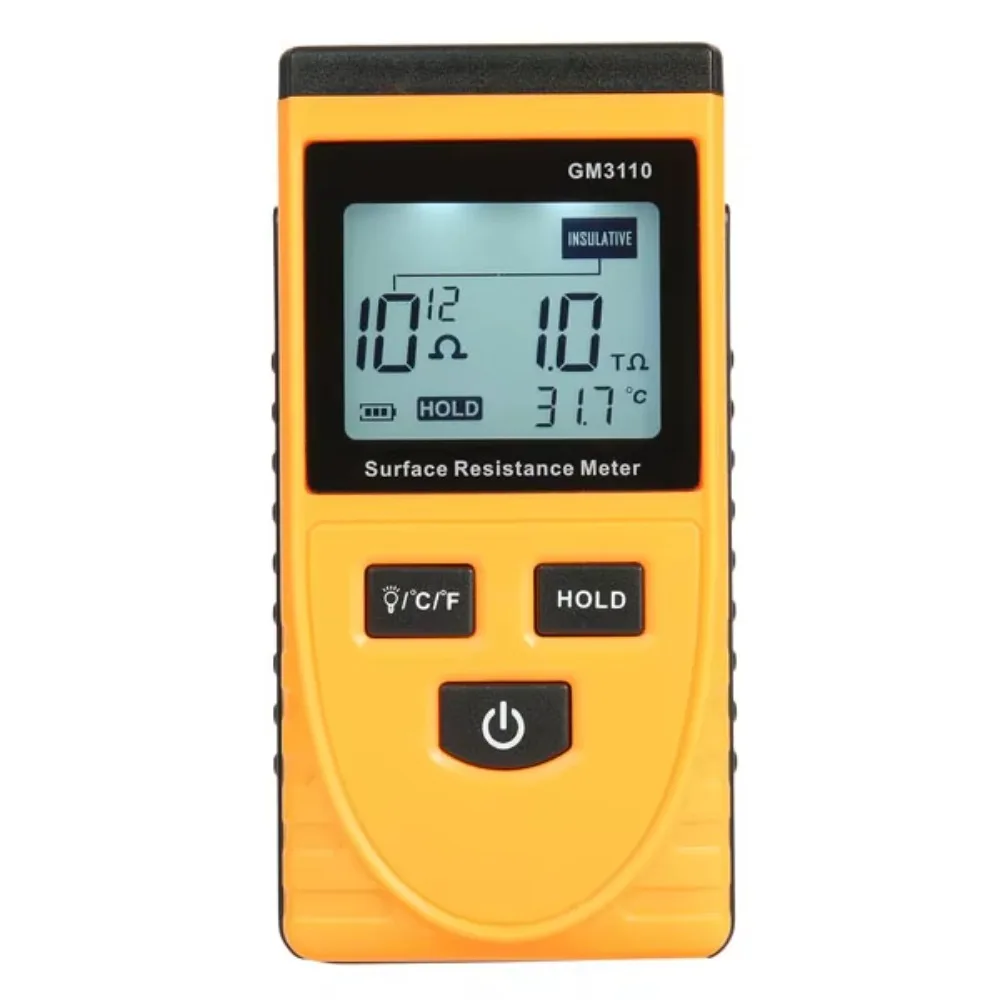 Handheld Lcd Display Surface Resistance Tester Meter with Data Holding Ambient Temperature Measurement Lcd Display