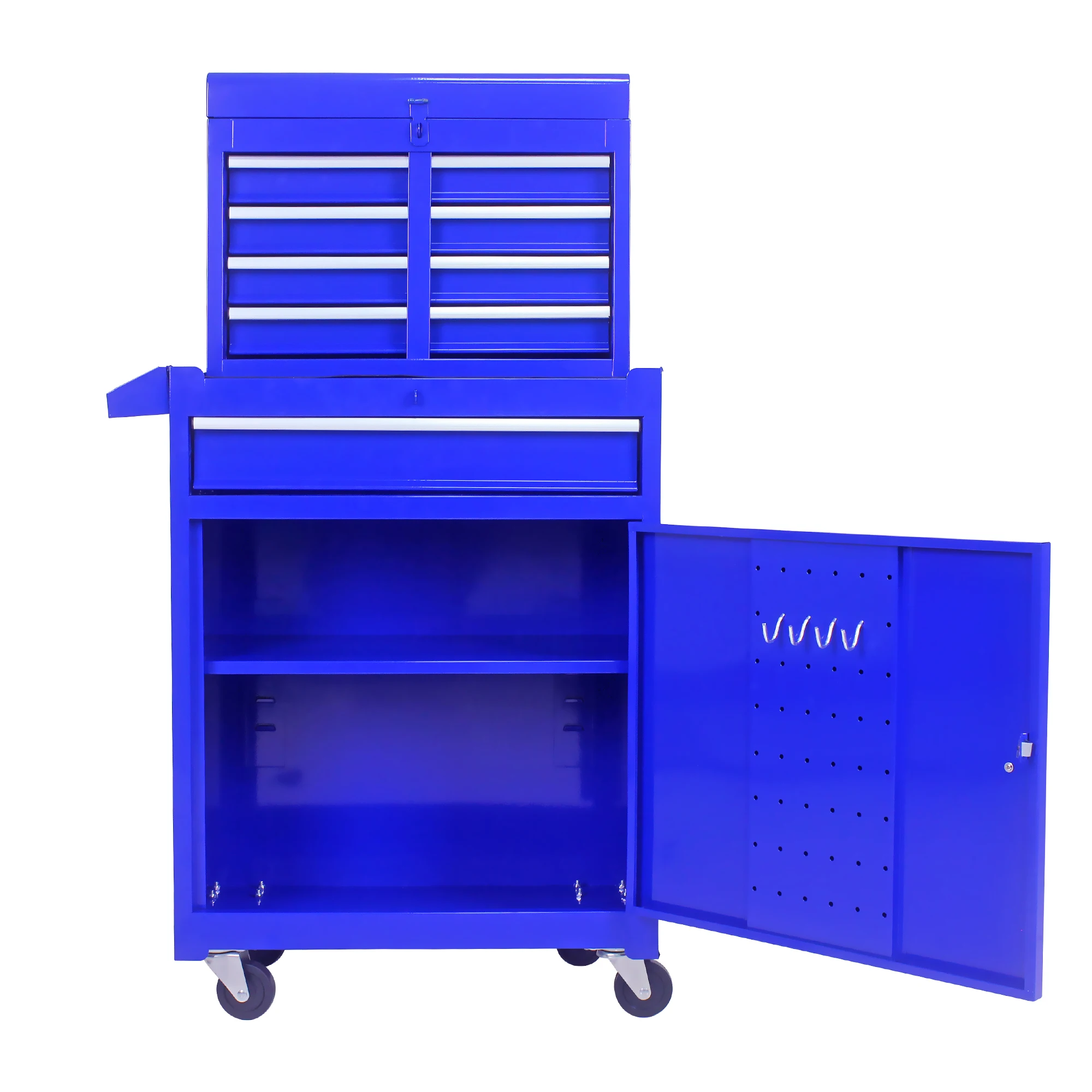 Detachable 5 Drawer Tool Chest with Bottom Cabinet and One Adjustable Shelf-Blue Red Orange