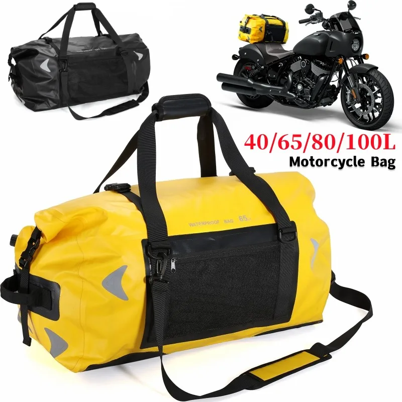 

40/65/80/100L PVC Material Motorcycle Travel Bag Motorbike Tail Bag With Reflective Strip Dry and Wet Separation Riding Side Bag