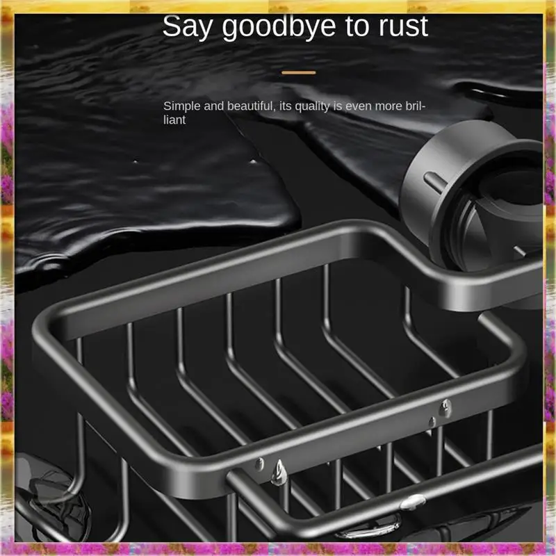 ABSU المطبخ الفضاء الألومنيوم بالوعة استنزاف رف الإسفنج تخزين صنبور حامل تجفيف الصابون الرف سلة المنظم #5