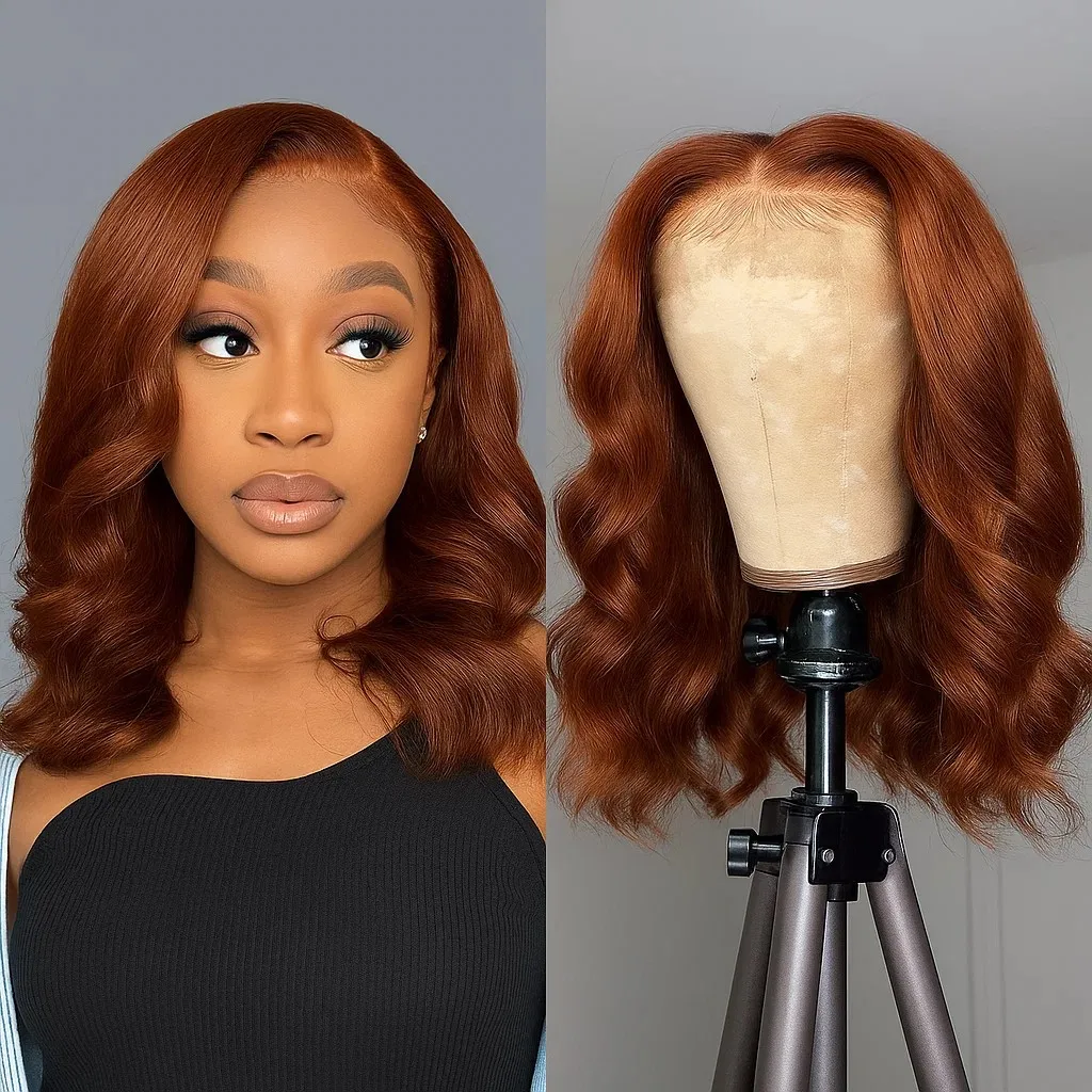 البني المحمر الجسم موجة 13x4 HD الدانتيل بوب شعر مستعار أمامي شعر الإنسان عالية الكثافة الدانتيل شعر مستعار قصير البرازيلي شعر ريمي قبل قطعها