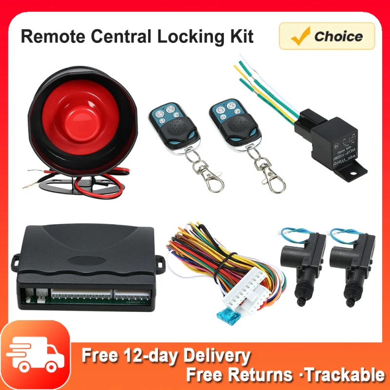 CAR ALARM + 2 DOOR REMOTE CENTRAL LOCKING KIT WITH SHOCK SENSOR IMMOBILISER remote central locking kit CAR ALARM for all types