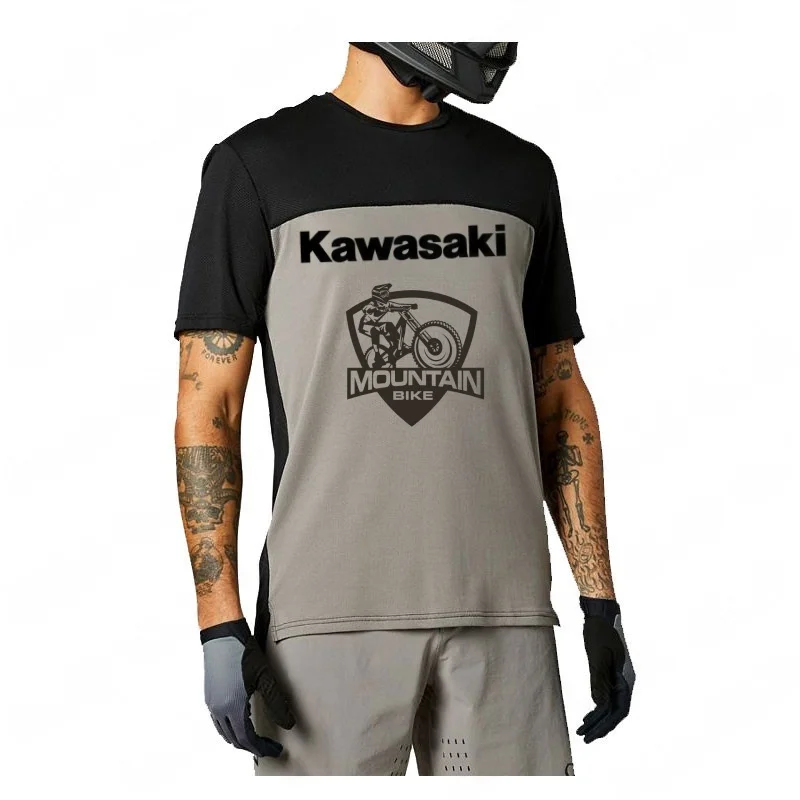 تي شيرت كاواساكي مطبوع ثلاثي الأبعاد، نوع التجفيف السريع المسامي، ملابس رياضية لسباق الدراجات النارية على الطرق الوعرة من Hilly