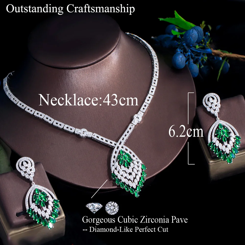 ThreeGraces Gorgeous Green Cubic Zirconia Silver Color Nigerian Dubai Bridal Wedding Party Costume Jewelry Set for Women TZ919