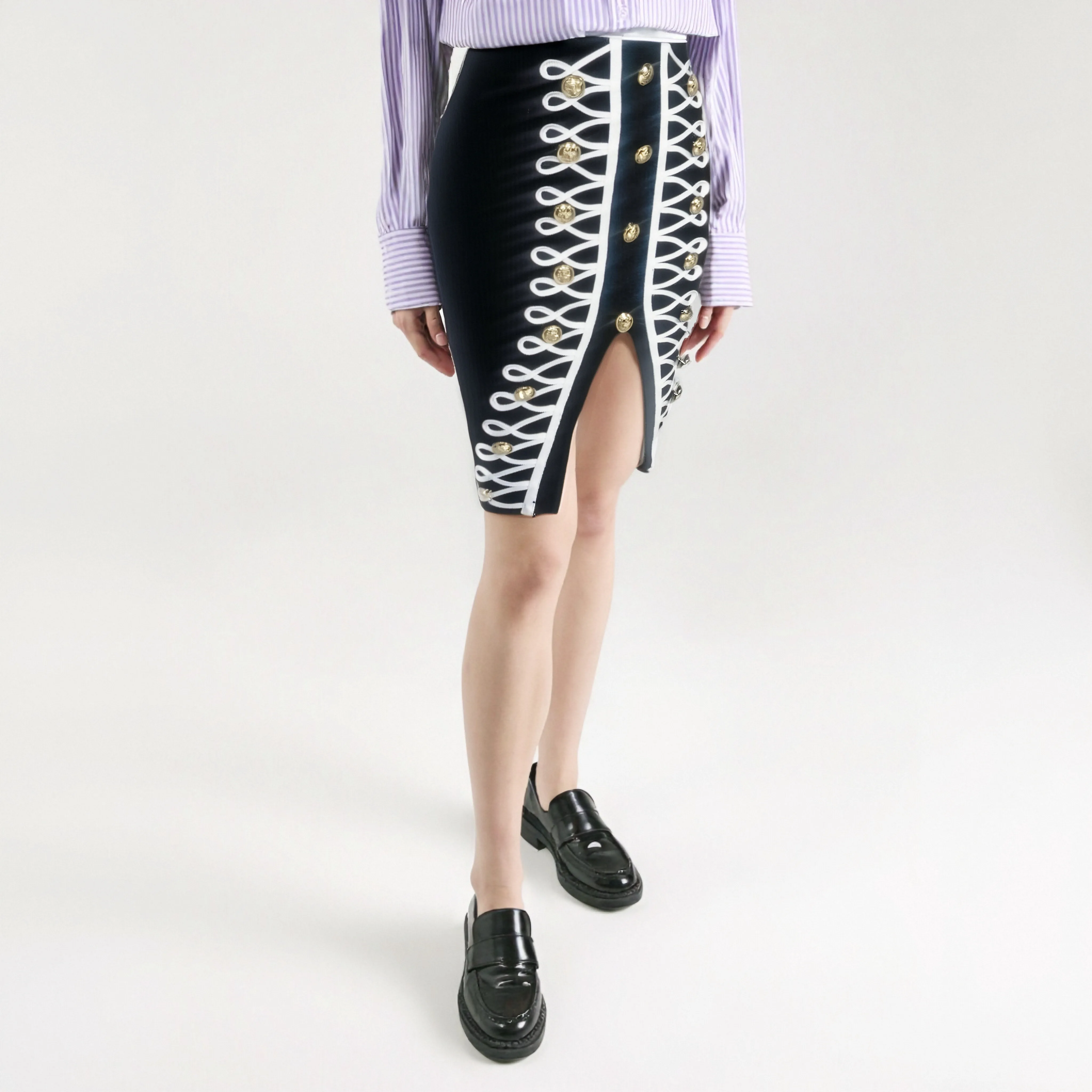 السيدات غير المتكافئة الخامس قطع الذهب الديكور تنورة حمراء عالية الخصر التنانير غير رسمية انقسام Bodycon قصيرة حظر أيام تنورة المرأة