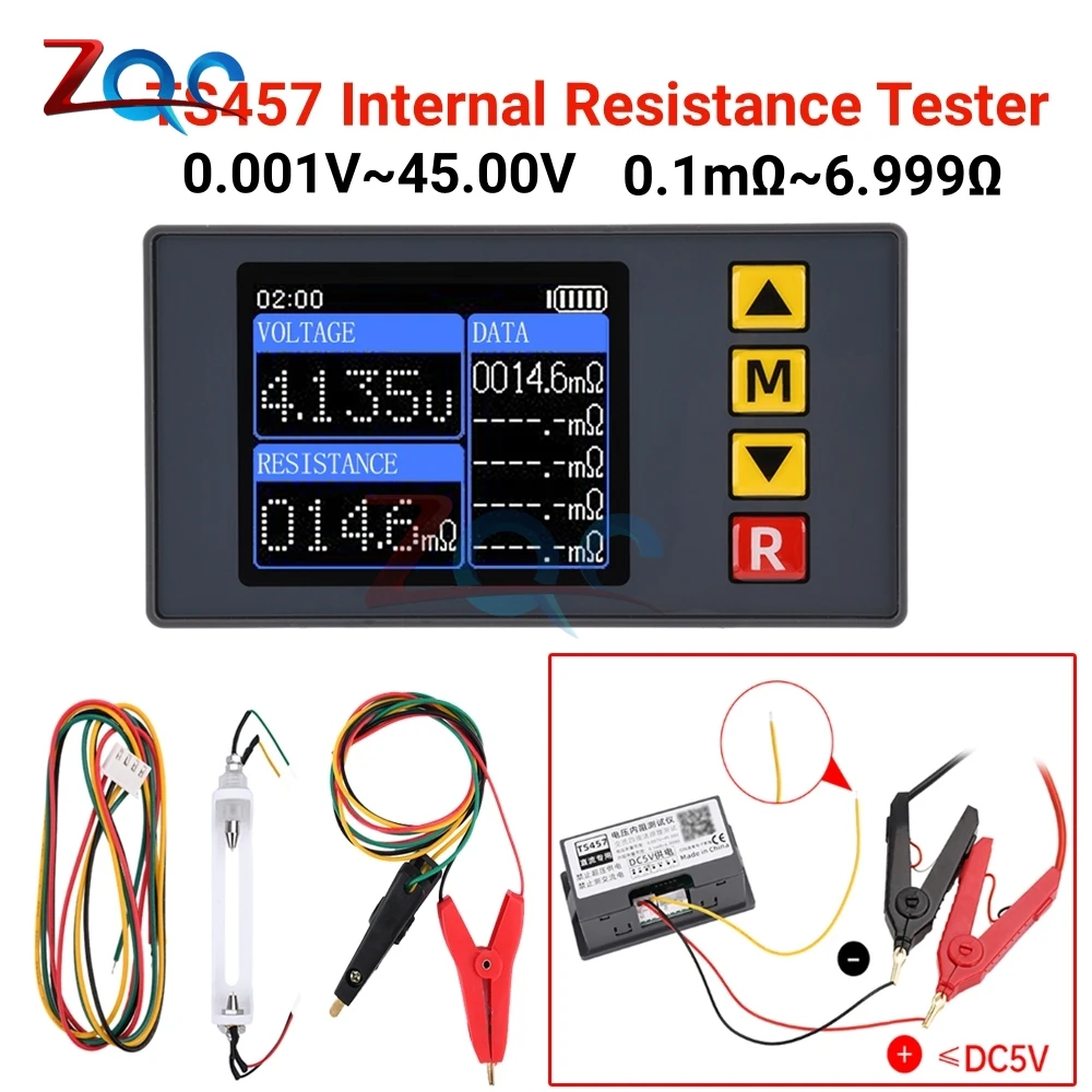 TS457 Voltage Internal Resistance Tester AC 4-Wire Kelvin Method Voltage Meter Internal Resistance Test Device 18650 Dry Battery