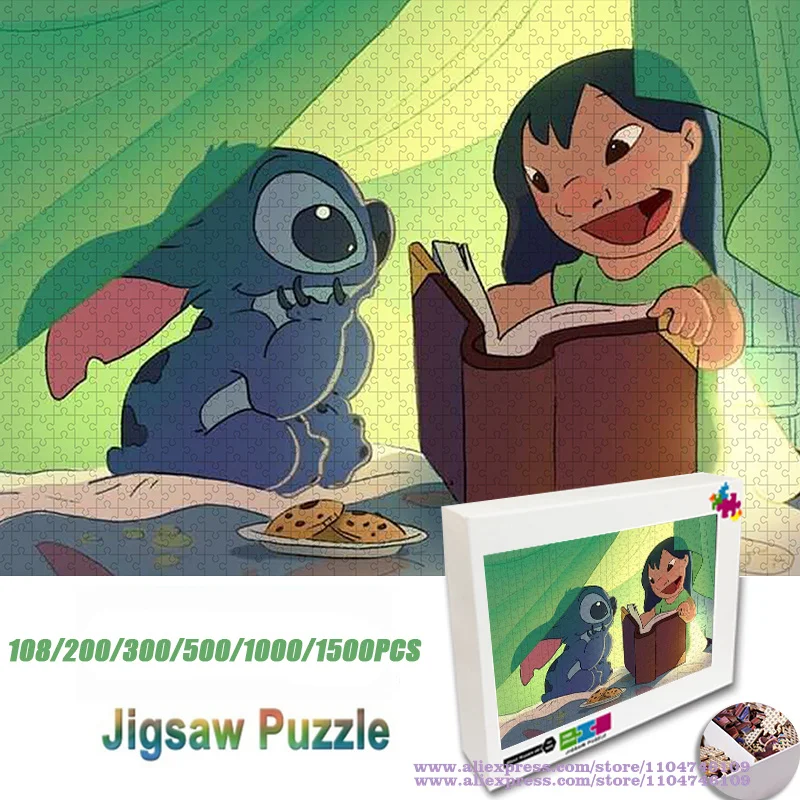 애니메이션 릴로 & 스티치 퍼즐 직소 퍼즐 108/200/300/500/1000/1500피스 지능 퍼즐 어린이를 위한 생일/크리스마스 선물 홈 데코