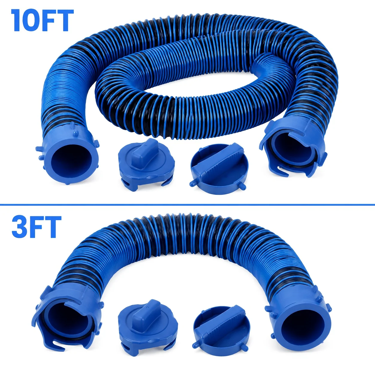 3FT/10FT RV sewer pipe kit with 90 degree sewer hose bend and drain cleaner with control valve, suitable for RV, camper van