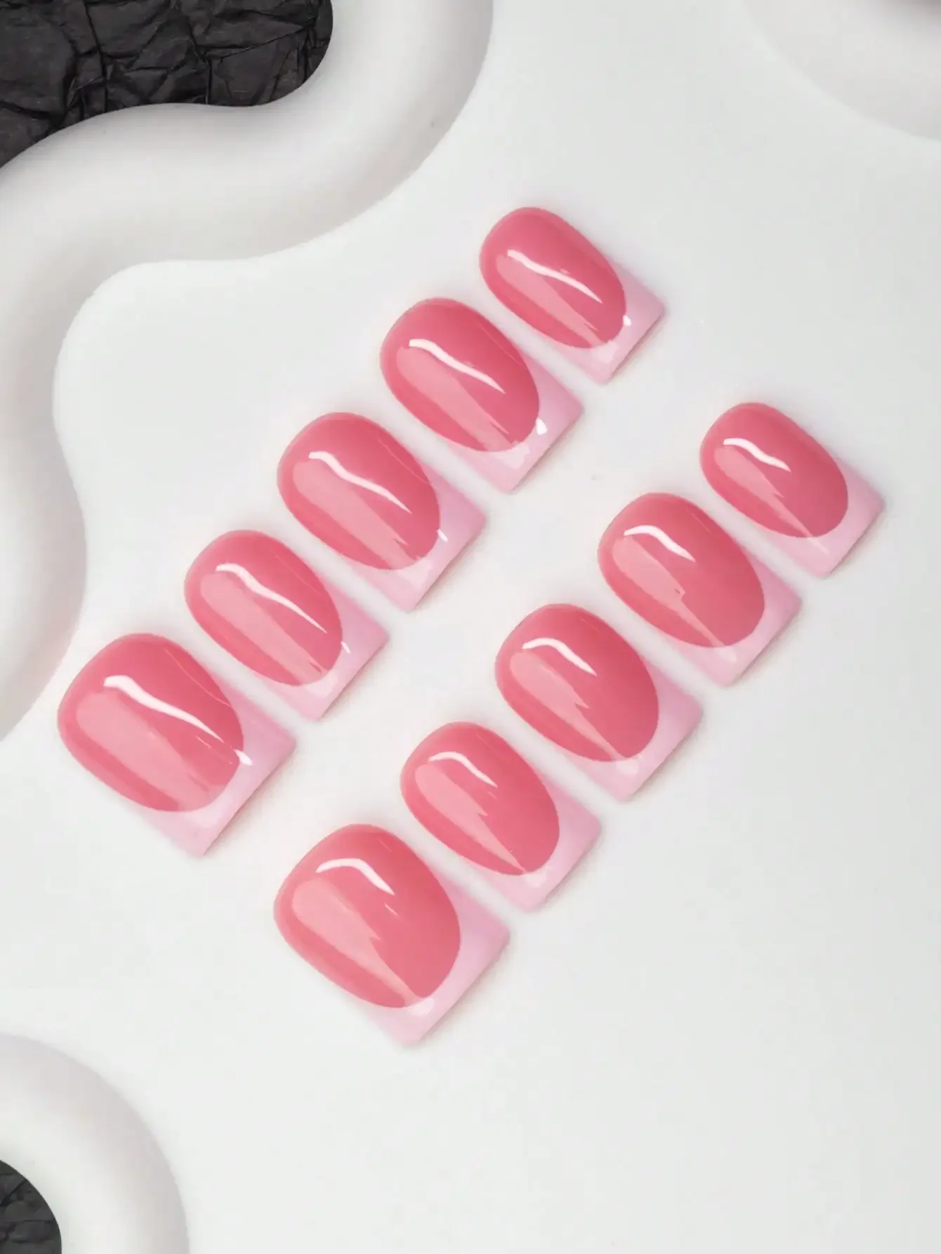 10pcs Square Shaped Handmade Nail Tips, Y2K Baddie Style, Nude & Pink Color Solid French Tip Artificial Nails, Suitable For Wome