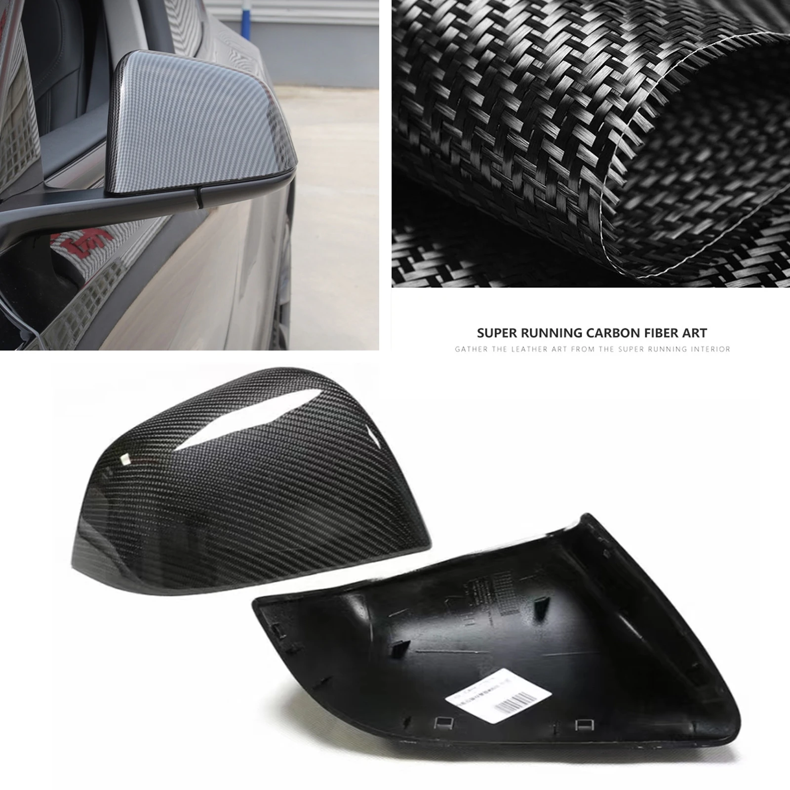 Car Mirror Cover For Tesla Model Y 2020 2021 2022 2023 Carbon Fiber Exterior Rear View Caps Replacement Rearview Shell Clip On