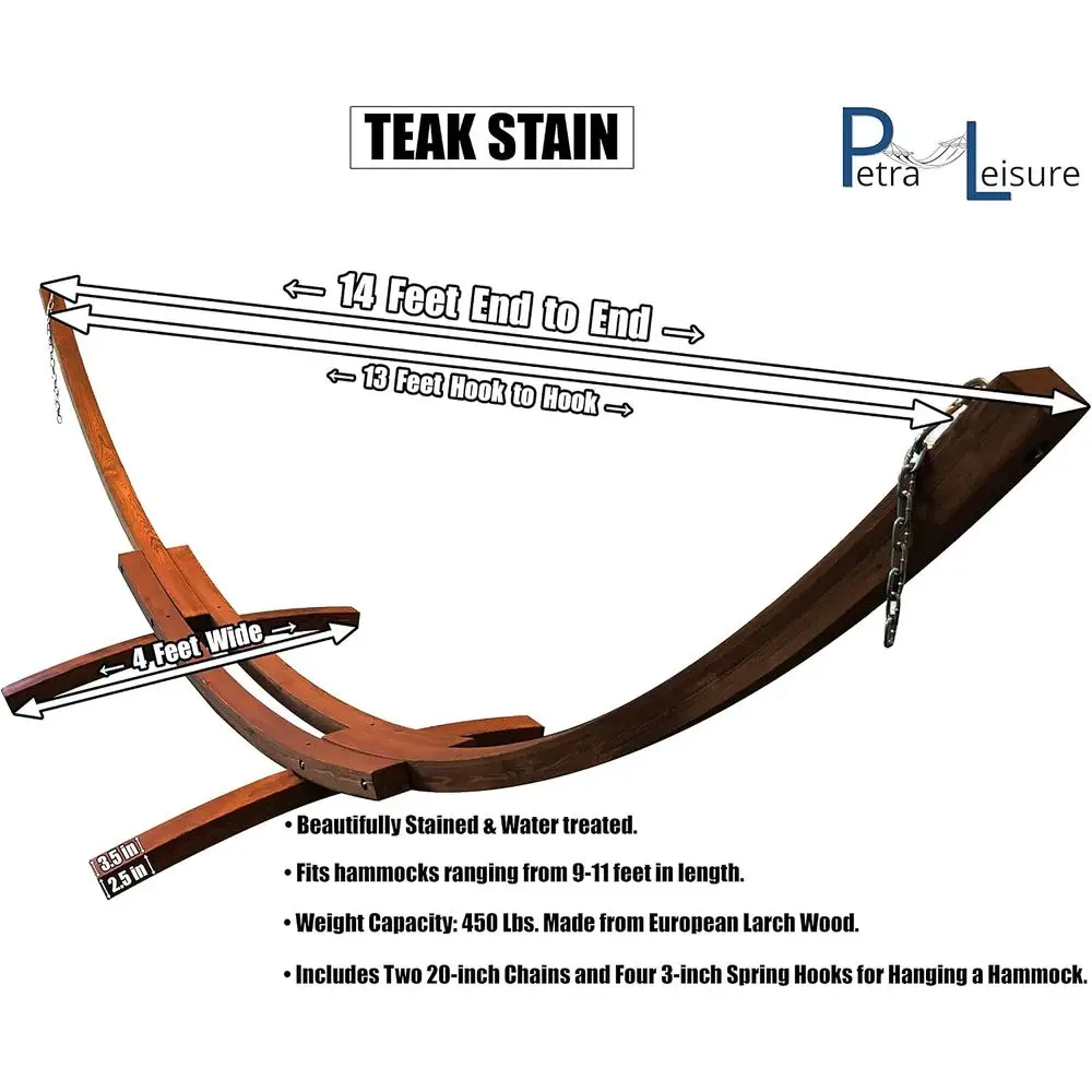 14 t. Wooden Arc Hammock Stand. 450 LB acity. Teak Stain inish
