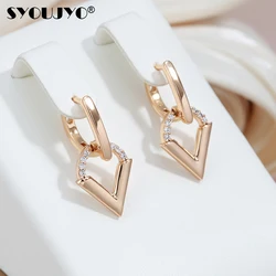 SYOUJYO Arrowhead 585 Gold Color Dangle Earrings For Women Natural Zircon Paved Daily Elegant Jewelry