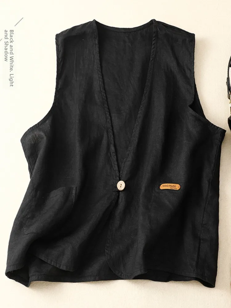 السيدات رقيقة الكتان Jaet فضفاضة عارضة Svel سترة الصيف ملابس خارجية لون نقي تنوعا زر حتى V-Ne مزيج القطن