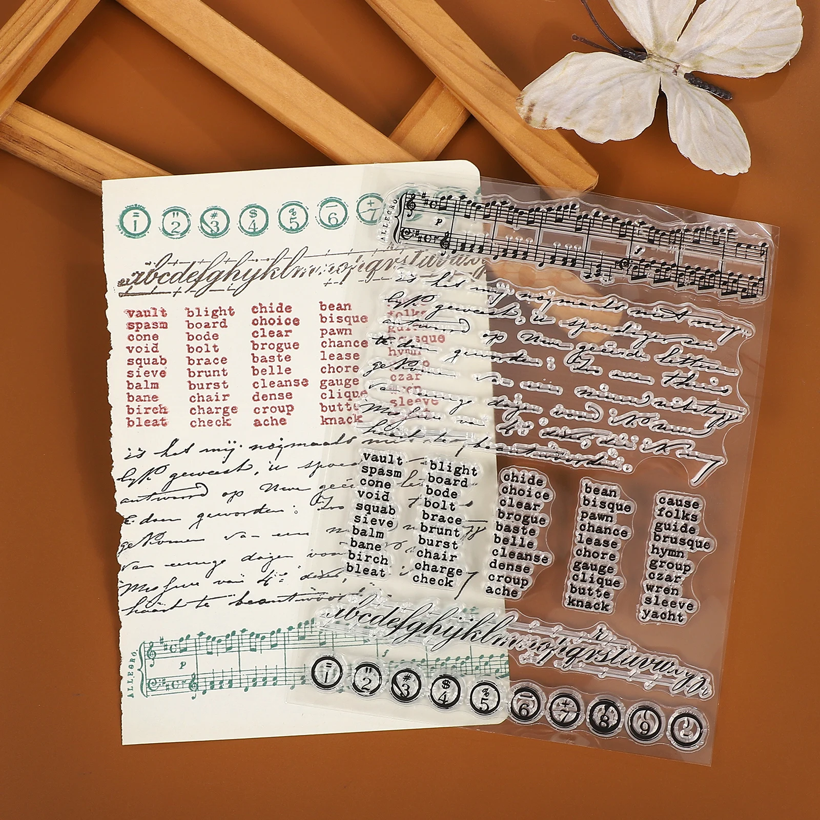 Vintage English Text Music Number Landscape Transparent Silicone Stamp Creative DIY Journal Material Collage Stationery