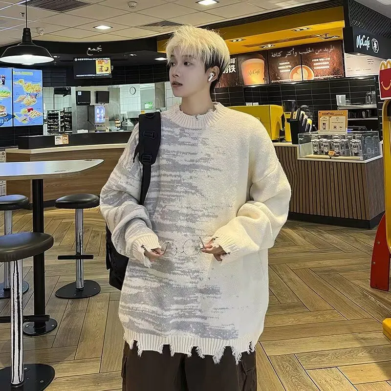 Maglione lavorato a maglia a colori aduated da uomo Casual rotondo Ne Base irt Lazy Sle Autunno Inverno Faionable Fibra di poliestere allentata