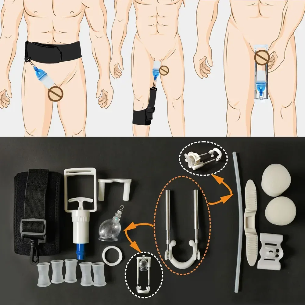 Male Dick Extender Stretcher Hanger Vacuum Pump Penis Enlargement Penile Enhancer Exercise Tension Cup Belt Increase Sex Toy Men