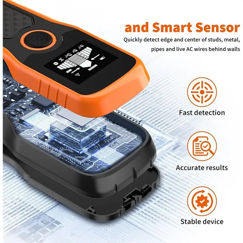 AS95-Stud Finder Scanner de parede 5 em 1 Detector para madeira, metal, fios CA, tela LCD de alta definição Alarme sonoro