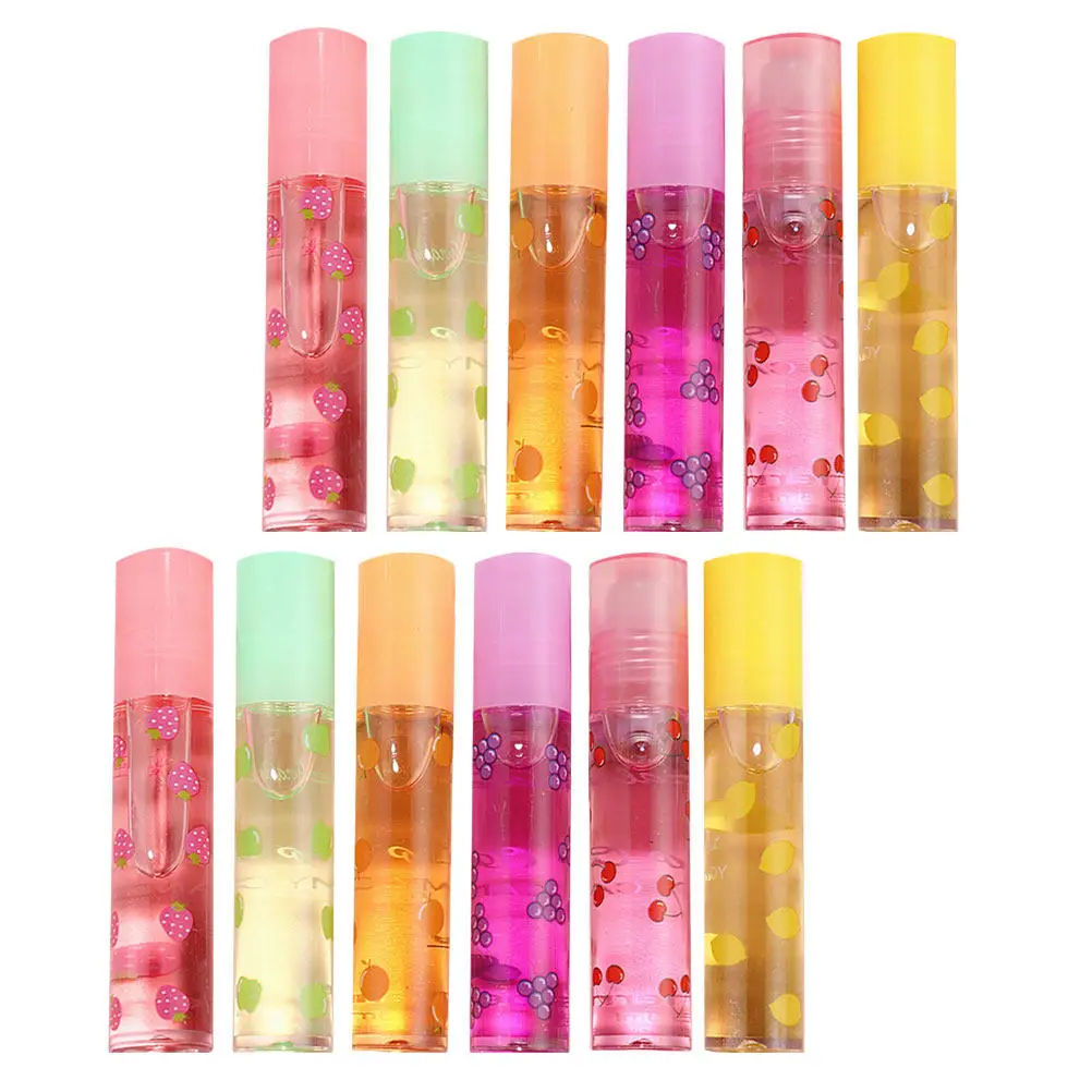 12Pcs Transparent Fruit Lip Gloss Colorless Moisturizing Lipstick Portable Lightweight Lip Protector Liquid Lipsticks