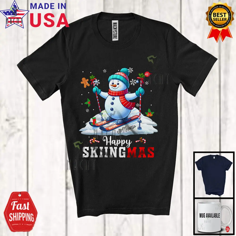 

Happy Skiingmas; Amazing Christmas Skiing Snowman; Custom Name Player T-Shirt