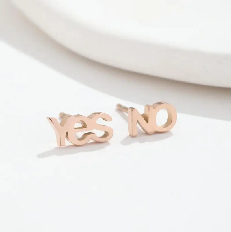 Shuangshuo 2022 Trendy Yes or No Stud Earrings for Women Jewelry Minimalist Stainless Steel Earrings Best Friendship Gifts