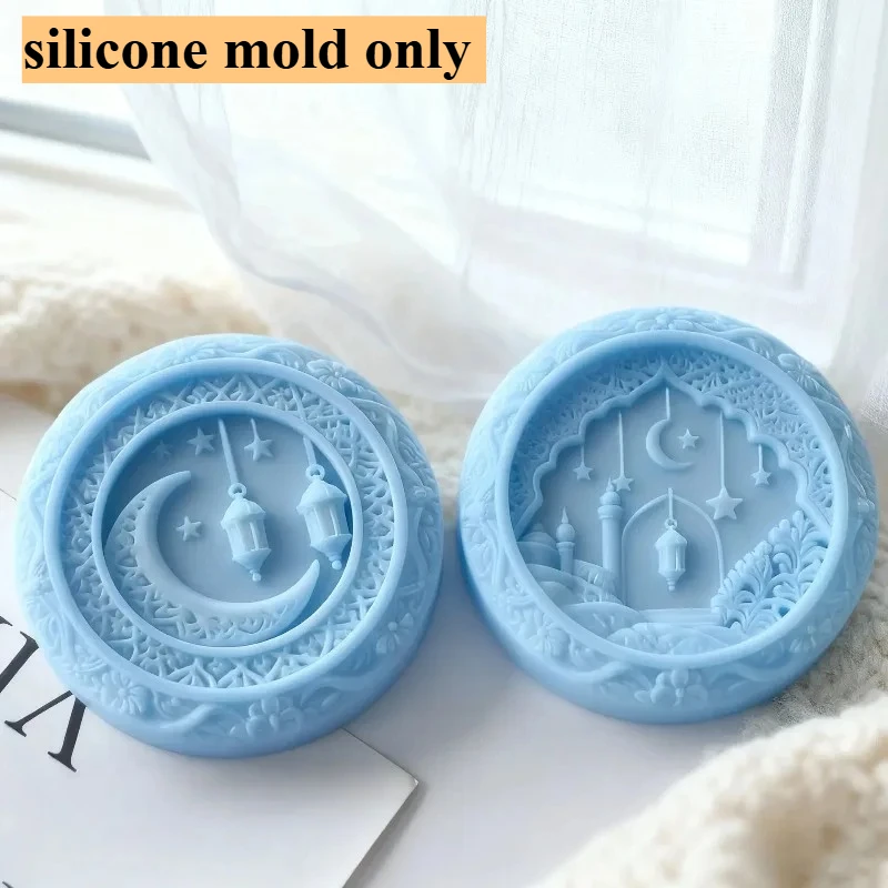 Runde Relief-Mond-Stern-Silikonformen für Kerzen, DIY Handgemachte Duftkerzen-Seifen-Gips-Betonformen, Eid-Festgeschenk