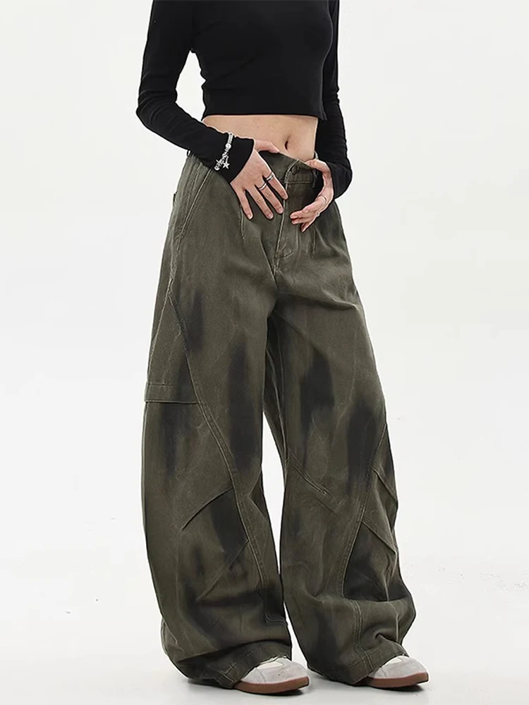 Męskie spodnie casualowe w stylu retro amerykańskim, luźne, z szerokimi nogawkami, jesienne, modne, wodoodporne, luźne, w stylu high street, długie...