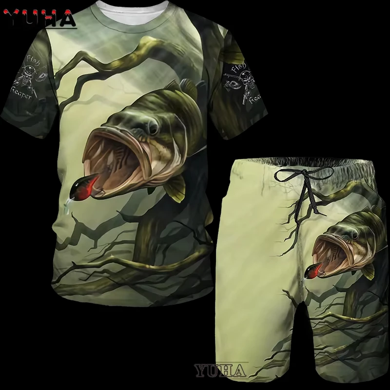 ปลาคาร์พตกปลา 3Dพิมพ์ผู้ชายTracksuitsเสื้อผ้าฤดูร้อนผู้ชายเสื้อยืดกางเกงขาสั้นชุดผู้หญิงกีฬาTracksuitsเด็กTshirtเสื้อผ้า