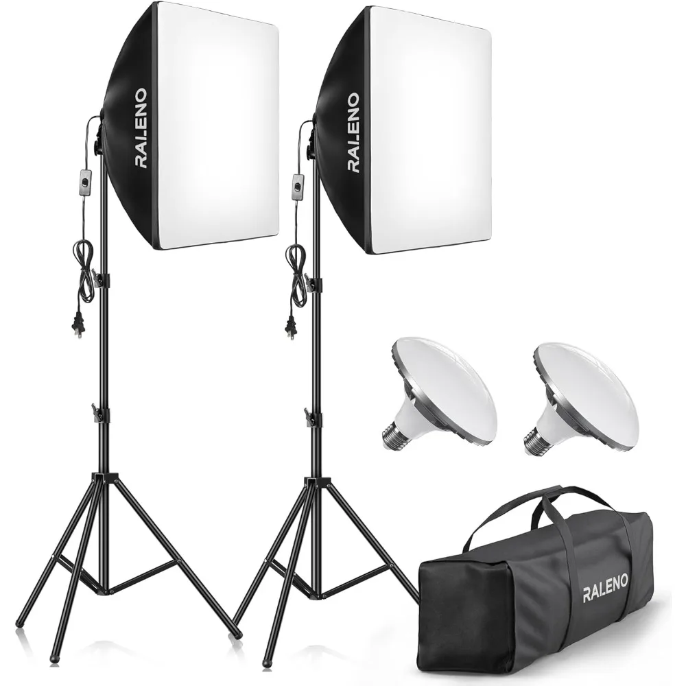 raleno kit softbox lighting iluminacao de fotografia com 50w lampadas led 5500k refletor 20 x20 01