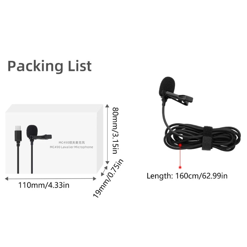 Type-C Lavalier Microphone for Insta360 Noise-reduction Recording Mic for Action 2 3 Microphones