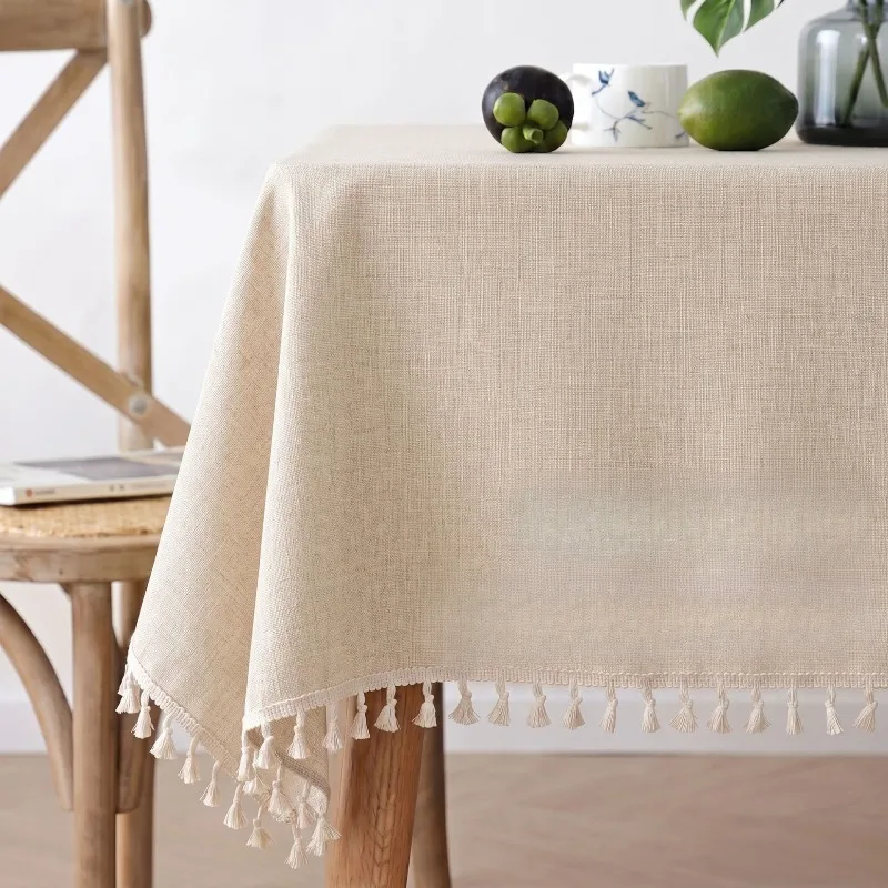 Solid Color Cotton Linen Table Cloth Stain Resistant Coffee Table Cover for Kitchen Dining Room