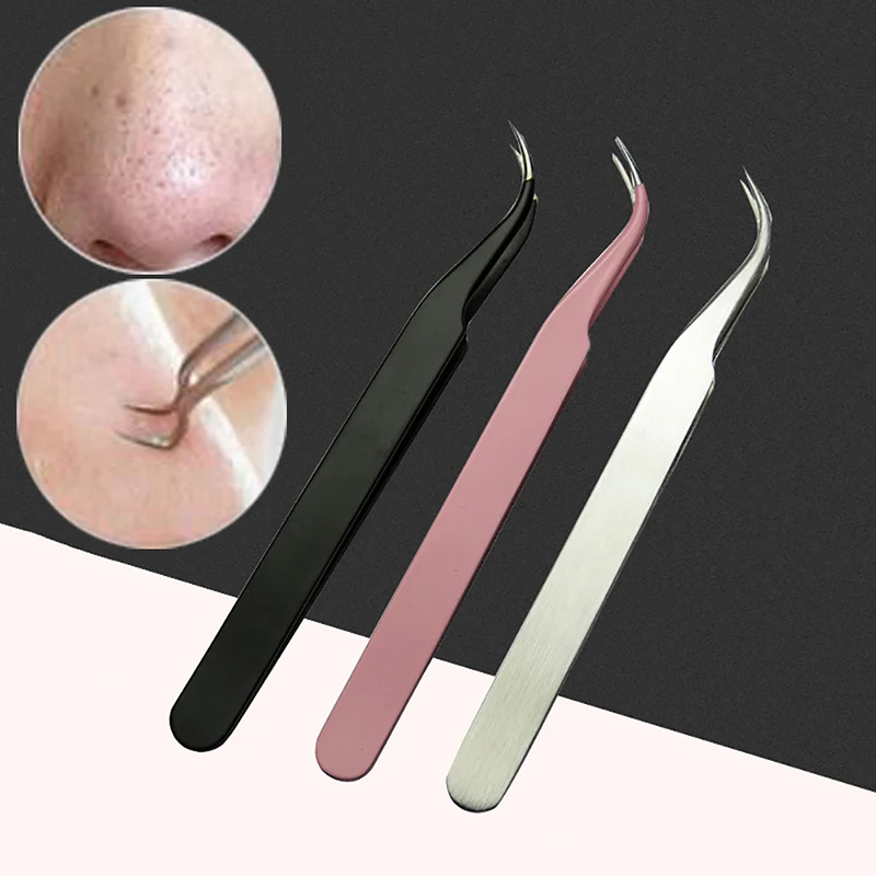 1PC Stainless Blackhead Acne Remover Bend Clip Tool Comedone Tweezer Curved Pimple