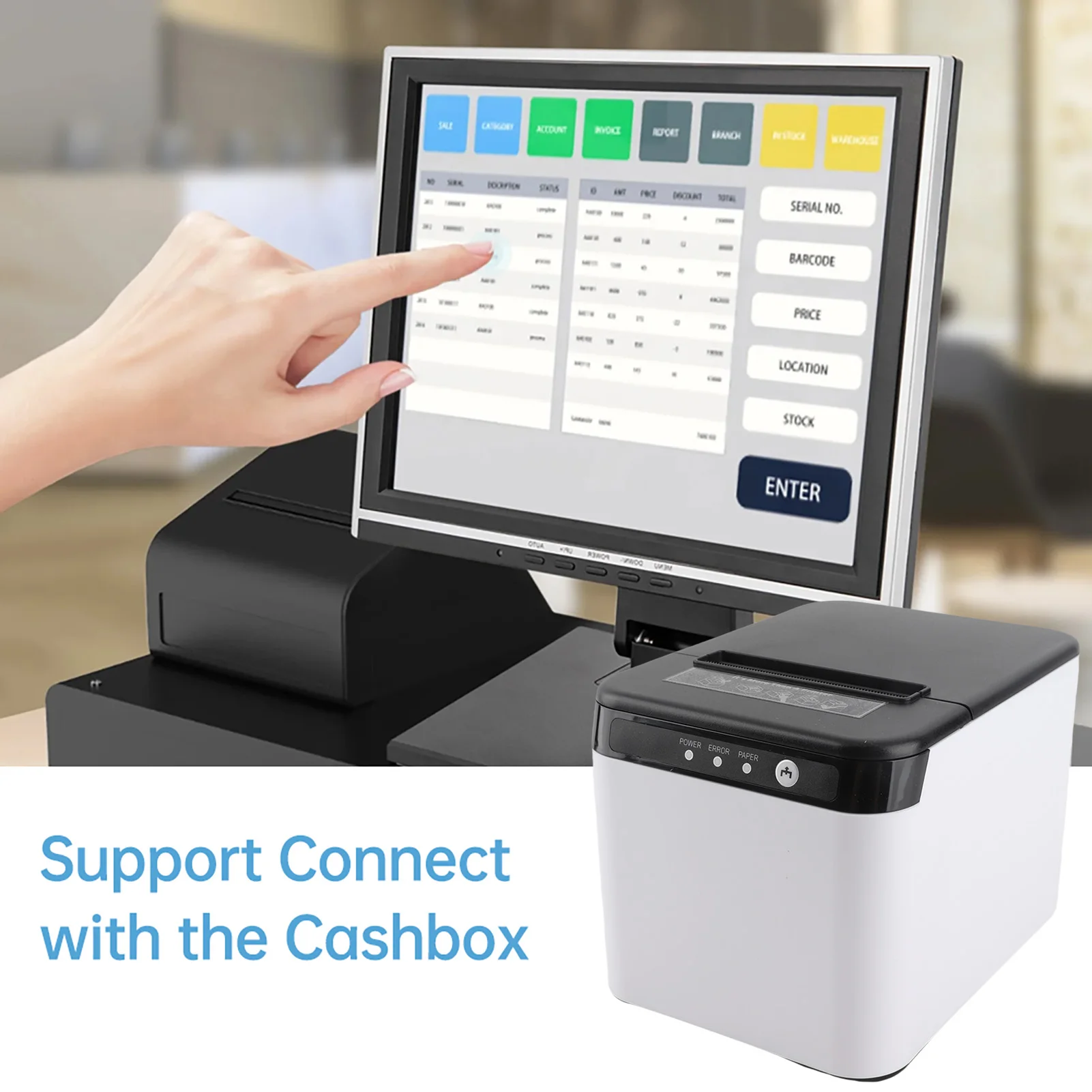 

80mm Receipt Printer ESC/POS Thermal Printer Desktop Direct Print USB+LAN Connection High Efficiency with Auto Cutter Large