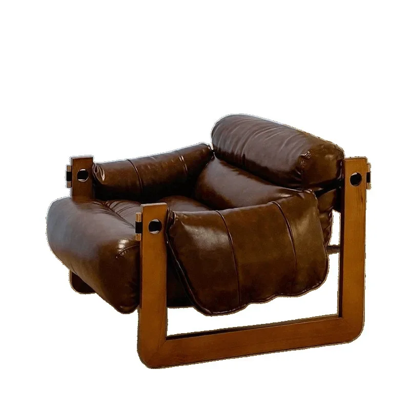 

Antique retro Jersey lazy sofa balcony living room recliner light luxury single solid wood leisure