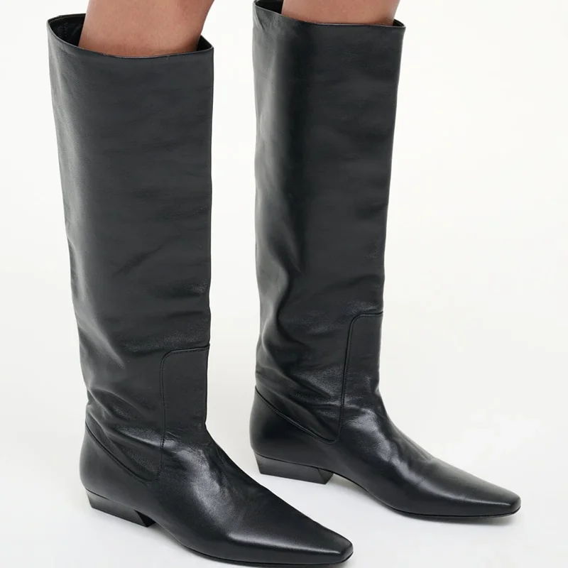 

Matte Leather Square Toe Flat Boots Sexy Square Toe Knee High Suede Accept Customized New Arrivals Fashion Women Modern Boots