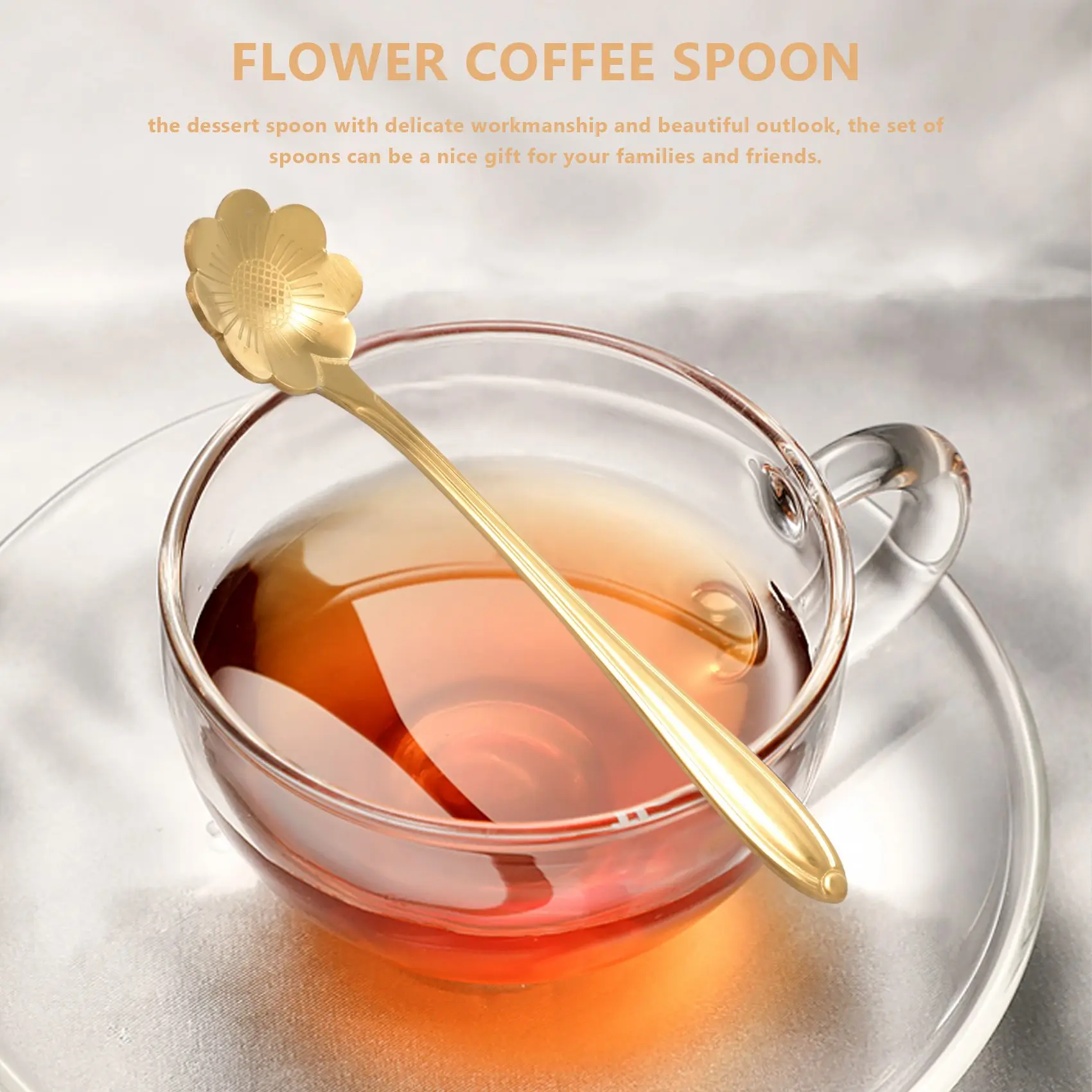 8Pcs Flower Spoon Coffee Teaspoon Set Stainless Steel Flower Dessert Spoon Sugar Spoon for Tableware Kitchen Cafe or Bar