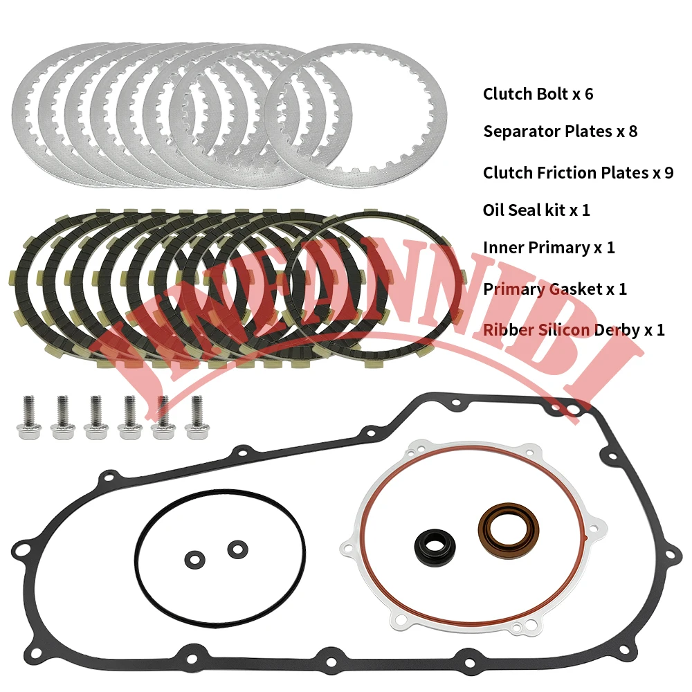 

Clutch Friction Plates Kit & Primary Cover Gasket for Harley Fat Boy 2010-2012 2013 2014 2015 2016 2017