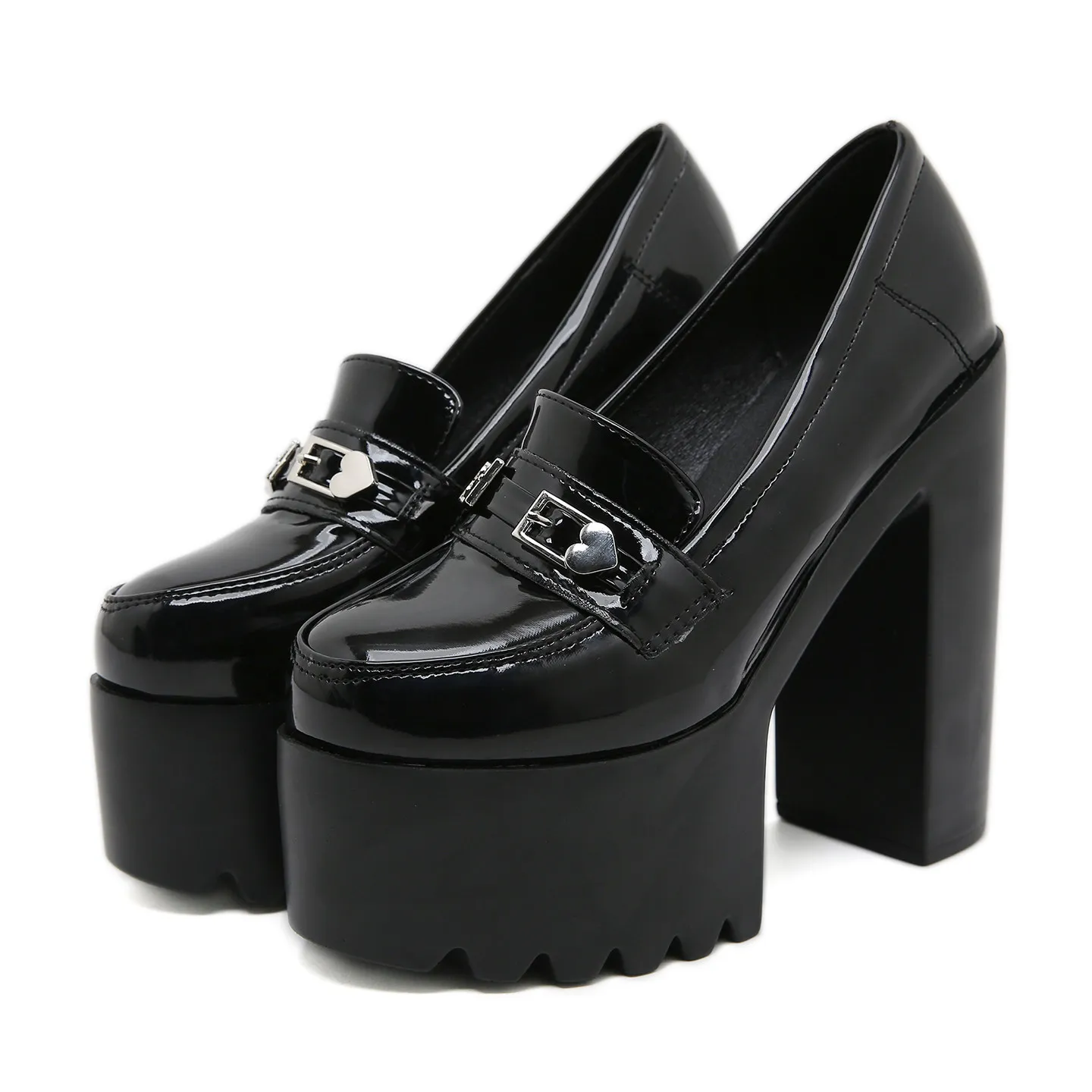 16cm 14cm Extreme High Heel Women Pumps White Platform Chunky Block Heel Thick Sole Buckle Decor Leather Shoes