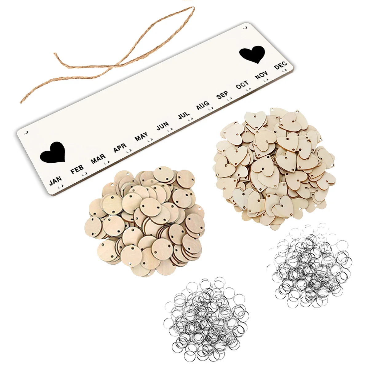 

Wooden Birthday Reminder Board Rope 50 Wood Chips 50 Iron Rings Hanging Calendar for Home Office Decor Beige Black